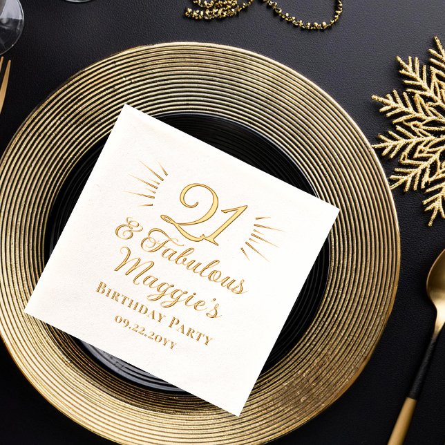 21 et Fabuleux fête du 21e anniversaire (Elegant "21 and Fabulous" 21st Birthday Party Stamped Foil Napkins)