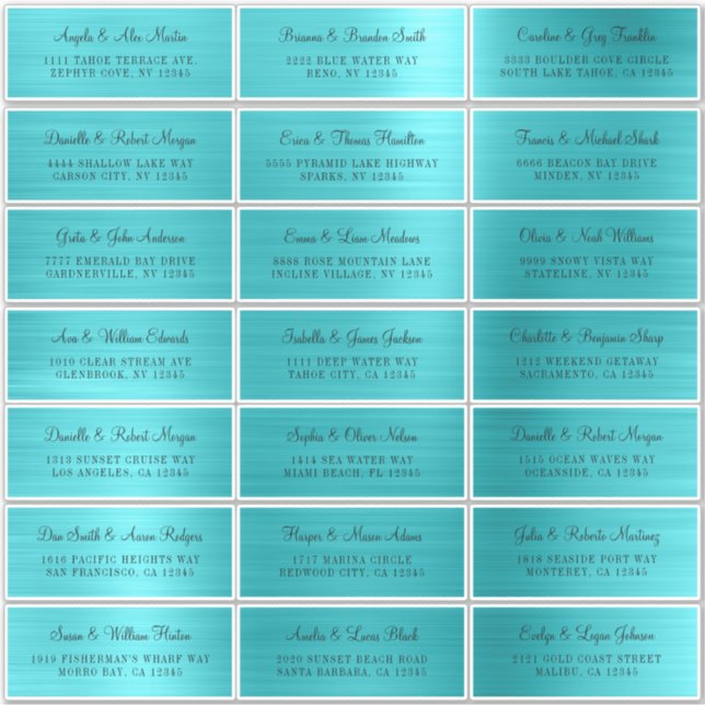 21 Étiquettes de adresse bleus turquoise individue (Devant)