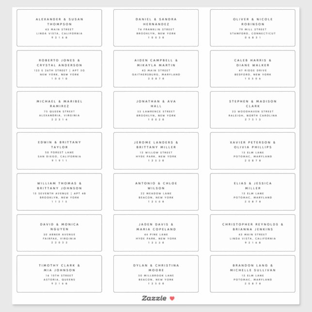 21 Étiquettes de adresse Mariages modernes (Feuille)