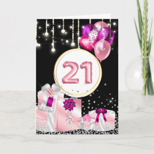 21. Feier lila Glitzer-Ballons Karte