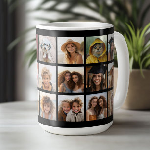 21 Foto Collage Grid - 2 Textfelder - Schwarz-weiß Kaffeetasse