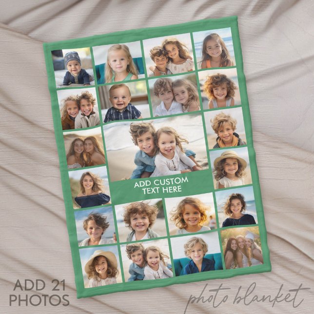 21-Foto-Collage - Grün und Text Fleecedecke (Photo Blanket - Fleece)