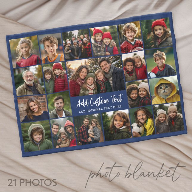 21-Foto-Collage-Raster mit 2 Textfeldern -  Fleecedecke (Photo Blanket - Customize with your favorite pictures)