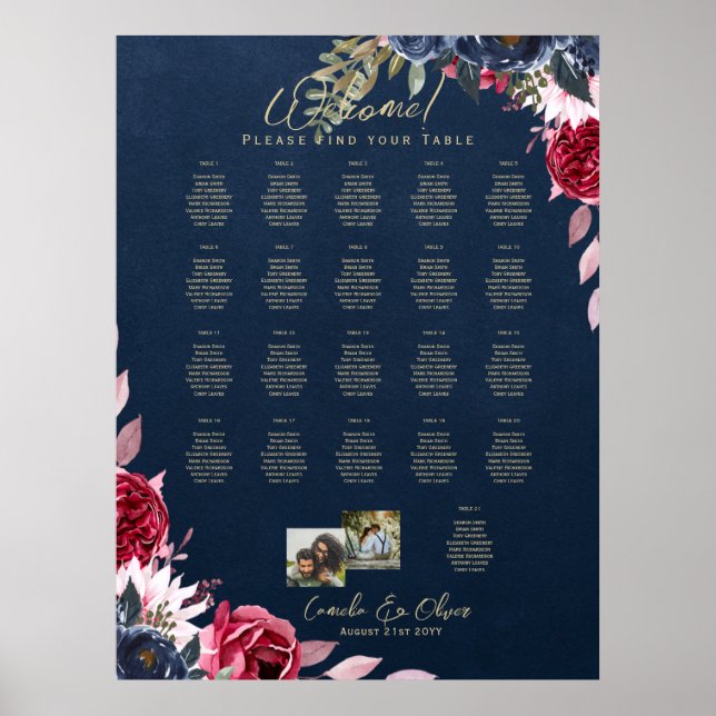 21 Foto für Tischsitze Begrüßungsnamen Hochzeit Poster (Vorne)