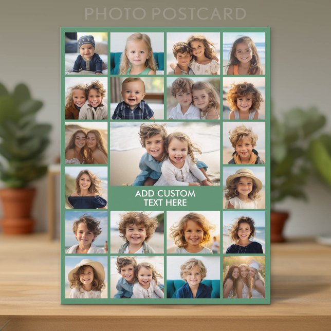 21 Fotocollage - Grün und Text Postkarte (Custom Photo Postcard with Lots of Pictures)