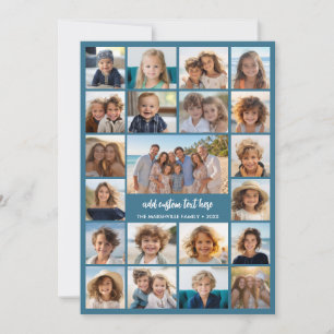 21 Fotocollage - Modern Blau - Weißer Schrifttext Feiertagskarte