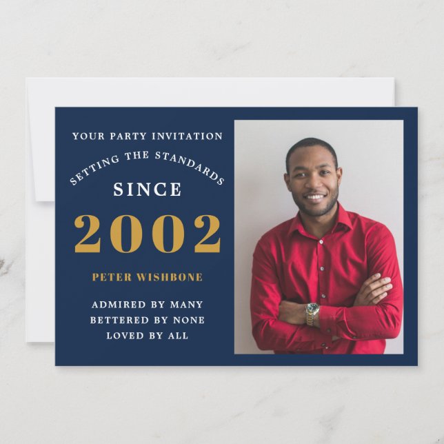 21. Geburtstag 2002 Name Foto Blue Gold Einladung (Vorderseite)