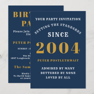 21. Geburtstag 2004 Blue Gold Personalisiert für i Einladung