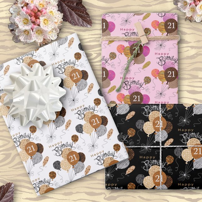 21. Geburtstag Animal Print Balloons Geschenkpapier Set (Von Creator hochgeladen)