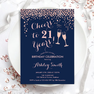 21. Geburtstag auf 21 Jahre Rose Gold Navy Einladung