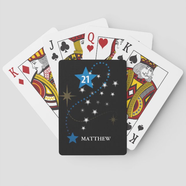 21. Geburtstag Blau und Schwarz Personalisiert Spielkarten (Rückseite)