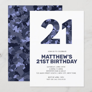 21. Geburtstag, Blaue Camouflage Personalisiert Einladung