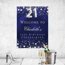 21. Geburtstag blauen Silberstars heißen Party wil Poster