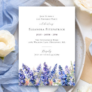 21. Geburtstag Blue Larkspur Juli Geburtstag Blume Einladung