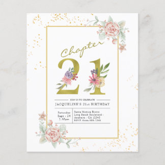 21. Geburtstag Blumenschrift Gold-Script-Einladung Flyer