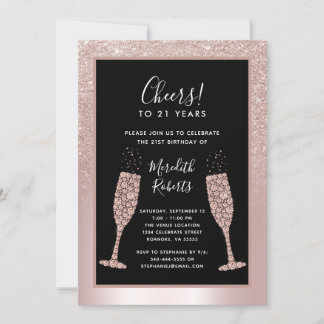 21. Geburtstag Blush Glitzer Champagne Toast Party Einladung