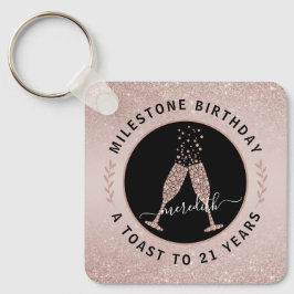 21. Geburtstag Blush Glitzer Champagne Toast Schlüsselanhänger