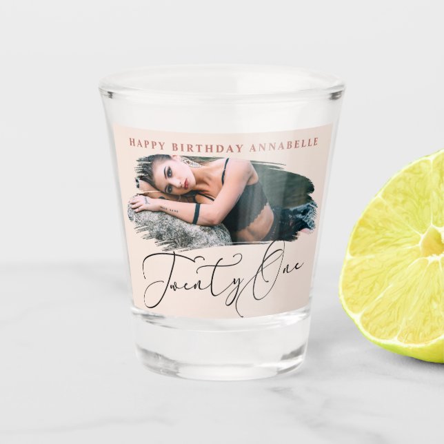21. Geburtstag Blush Pink Foto Schnapsglas (Vorderseite)