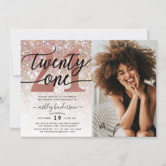 21. Geburtstag Champagne Glitzer Foto Einladung