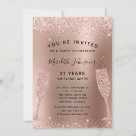 21. Geburtstag Champagne Toast Rose Gold Glitzer Einladung