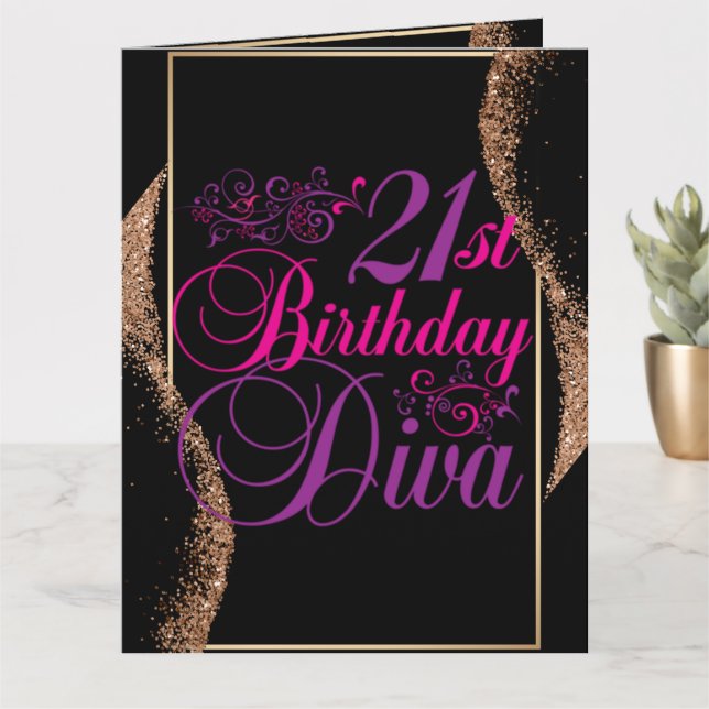 21. Geburtstag Diva Karte (Kleine Pflanze)