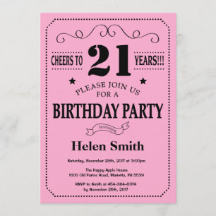 21. Geburtstag Einladung Black and Pink