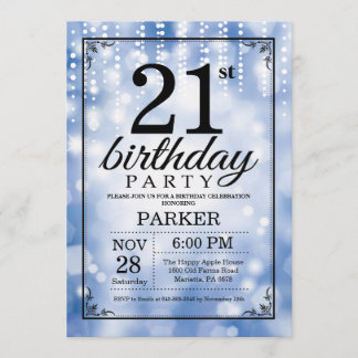 21. Geburtstag Einladung Blauer Glitzer