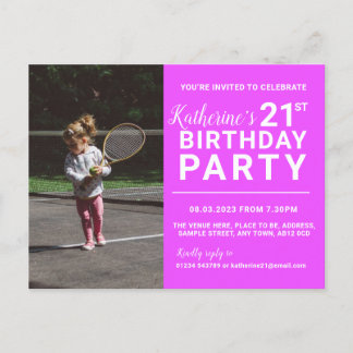 21. Geburtstag Einladung Foto-Karte Pink Postkarte
