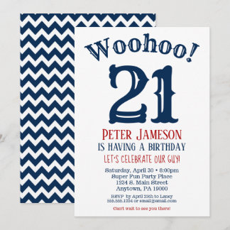 21. Geburtstag Einladung Mens Navy Blue