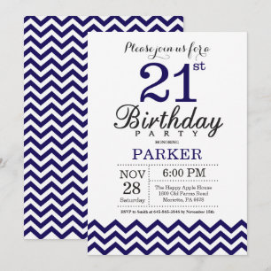 21. Geburtstag Einladung Navy Blue Zickzack