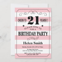 21. Geburtstag Einladung Rosa und weiße Streifen