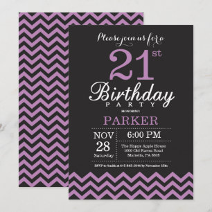 21. Geburtstag Einladung Schwarz und Lila