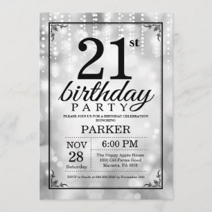 21. Geburtstag Einladung Silberner Glitzer