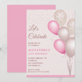 21. Geburtstag Einladungen Balloons Pink Confetti