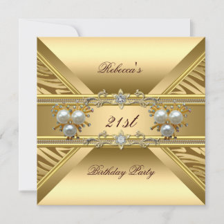 21. Geburtstag Elegant Zebra Gold Pearl Jewels Einladung