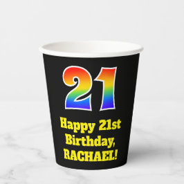 21. Geburtstag: Farbenfroh, Spaß, Spannung, Regenb Pappbecher