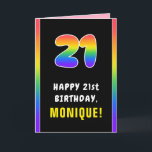21. Geburtstag: Farbiger Regenbogen # 21, Individu Karte<br><div class="desc">Dieses lebendige und kühn zum Geburtstag gehaltene Grußkartendesign zeichnet sich durch die Zahl "21" mit einem farbenfrohen Regenbogenspektrum inspiriert Farbverlaufsmuster aus, zusammen mit der Meldung "HAPPY 21st BIRTHDAY" und einem benutzerdefinierten Empfängernamen. Die Innenseite verfügt über eine individuell anpassbare Geburtstagsgrüßnachricht, oder könnte gelöscht und links werden, wenn eine Nachricht von Hand...</div>