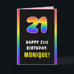 21. Geburtstag: Farbiger Regenbogen # 21, Individu Karte<br><div class="desc">Dieses lebendige und kühn zum Geburtstag gehaltene Grußkartendesign zeichnet sich durch die Zahl "21" mit einem farbenfrohen Regenbogenspektrum inspiriert Farbverlaufsmuster aus, zusammen mit der Meldung "HAPPY 21st BIRTHDAY" und einem benutzerdefinierten Empfängernamen. Die Innenseite verfügt über eine individuell anpassbare Geburtstagsgrüßnachricht, oder könnte gelöscht und links werden, wenn eine Nachricht von Hand...</div>
