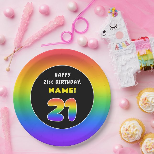 21. Geburtstag: Farbiger Regenbogen # 21, Individu Pappteller (Party)