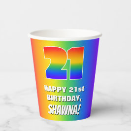 21. Geburtstag: Farbiges, lustiges Regenbogenmuste Pappbecher