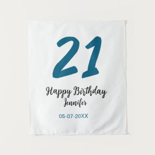 21. Geburtstag fett blaue Buchstaben einfach minim Wandteppich