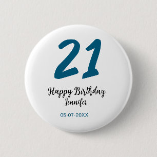 21 Geburtstag fett blauen Buchstaben einfach minim Button