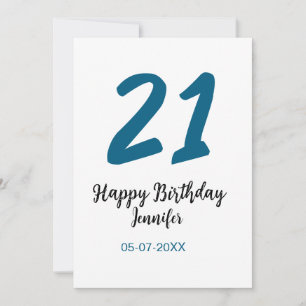 21 Geburtstag fett blauen Buchstaben einfach minim Einladung
