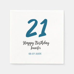 21 Geburtstag fett blauen Buchstaben einfach minim Serviette