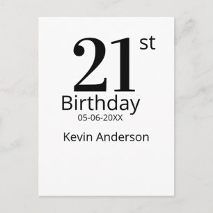 21. Geburtstag fett gedruckter Name Datum einfache Postkarte