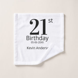 21. Geburtstag fett gedruckter Name Datum einfache Waschlappen