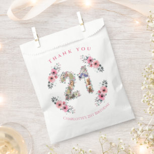21. Geburtstag Foto Collage Pink Blume Mädchen Wei Geschenktütchen
