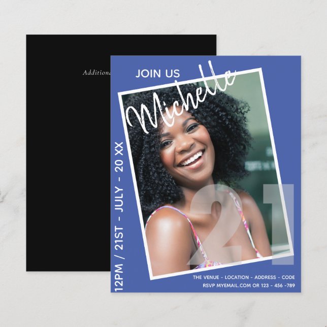 21. Geburtstag FOTO Einladung Modern (Vorne/Hinten)