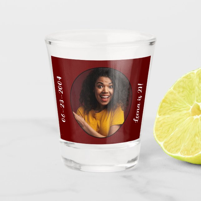 21. Geburtstag Foto Rahmen Schnapsglas (Vorderseite)