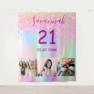 21. Geburtstag Foto Regenbogen Rose Gold Rosa Wandteppich